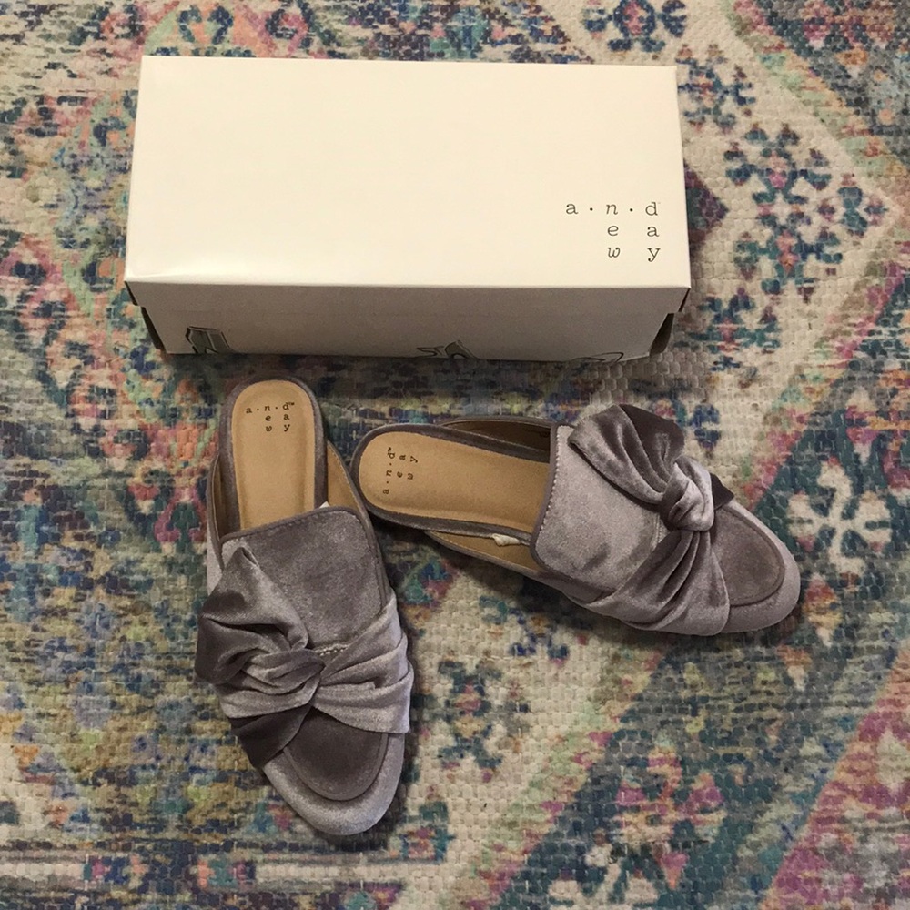 Purple/grey Velvet Mules